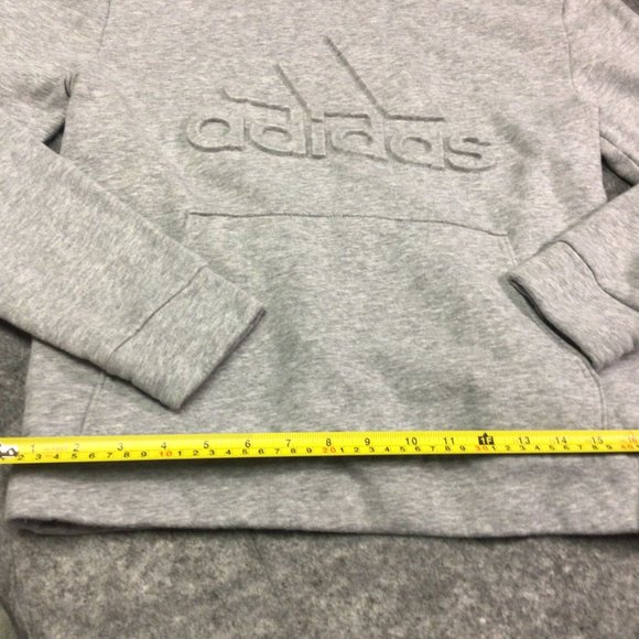 Adidas Hoodie Sweater Long Sleeves Grey Embossed 3D Logo Youth Unisex Large - Picture 8 of 10
